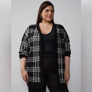 🛍️NWT Open Front Plaid Cardigan -XXL - Black/White